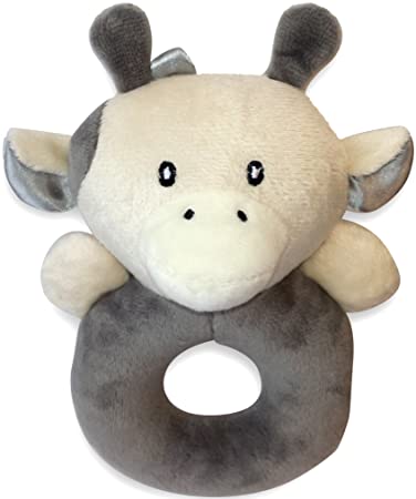 X-Large Premium Baby Rattle, Extra Soft Plush Cow Teether, Safe for Teething, Develops & Improves Baby's Hand-Eye Coordination