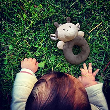 X-Large Premium Baby Rattle, Extra Soft Plush Cow Teether, Safe for Teething, Develops & Improves Baby's Hand-Eye Coordination